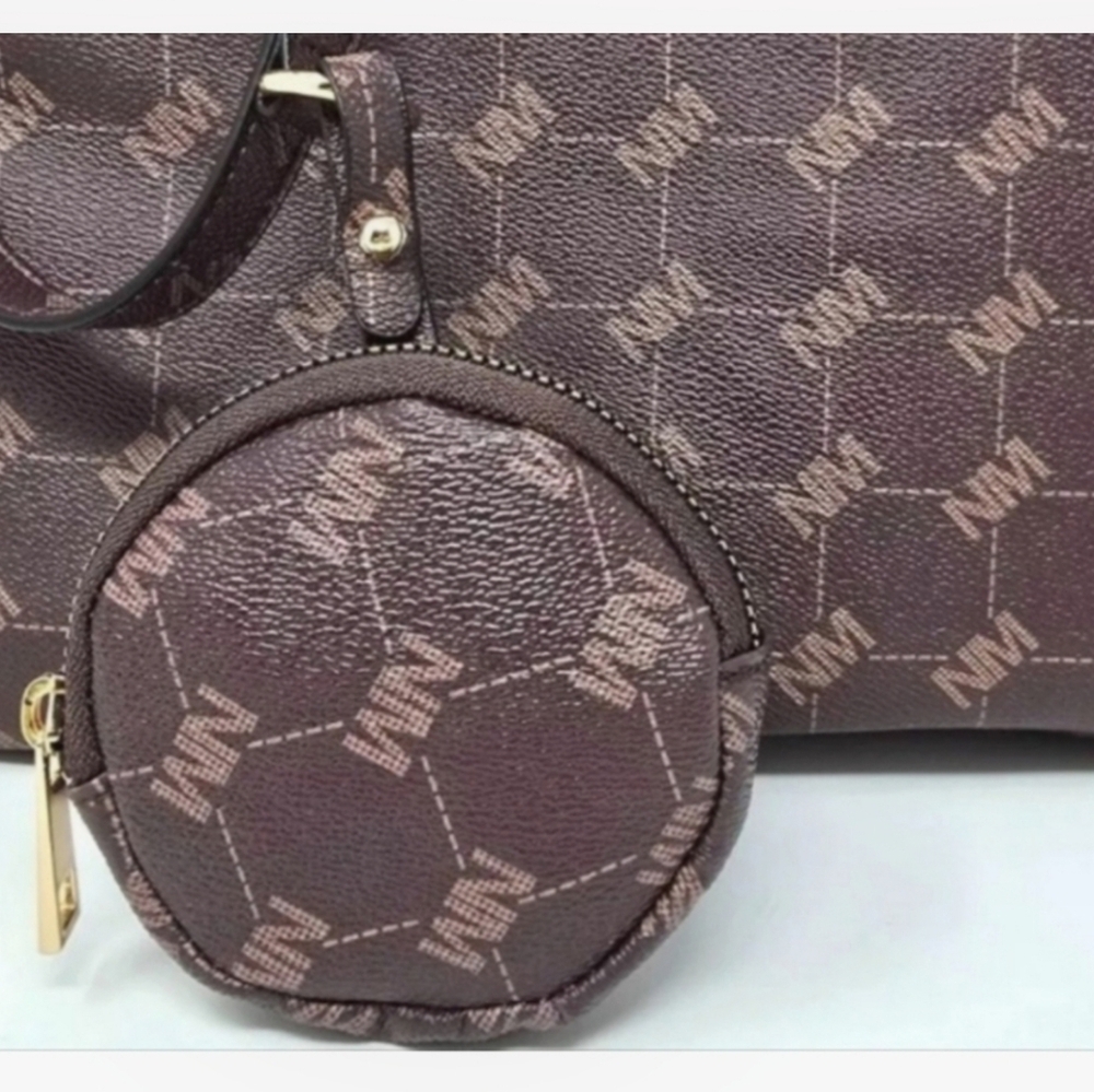 CLEARANCE! Nicole Miller 2-Piece Bag Set, Brown, Bag: 10×8×2.5, Pouch: 4×1, NWT - Picture 4 of 6